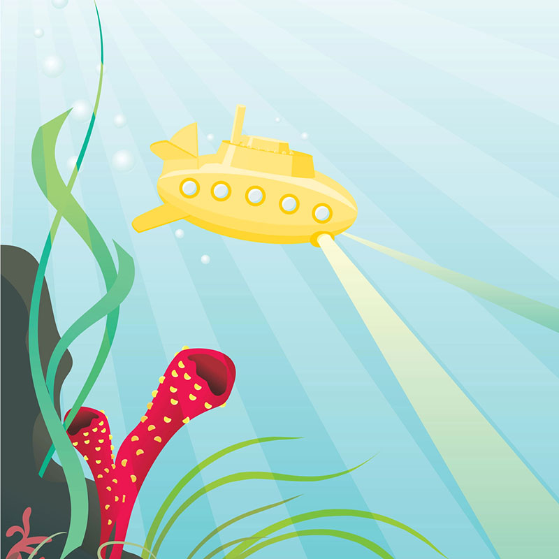 Grafik eines U-Boots unter Wasser